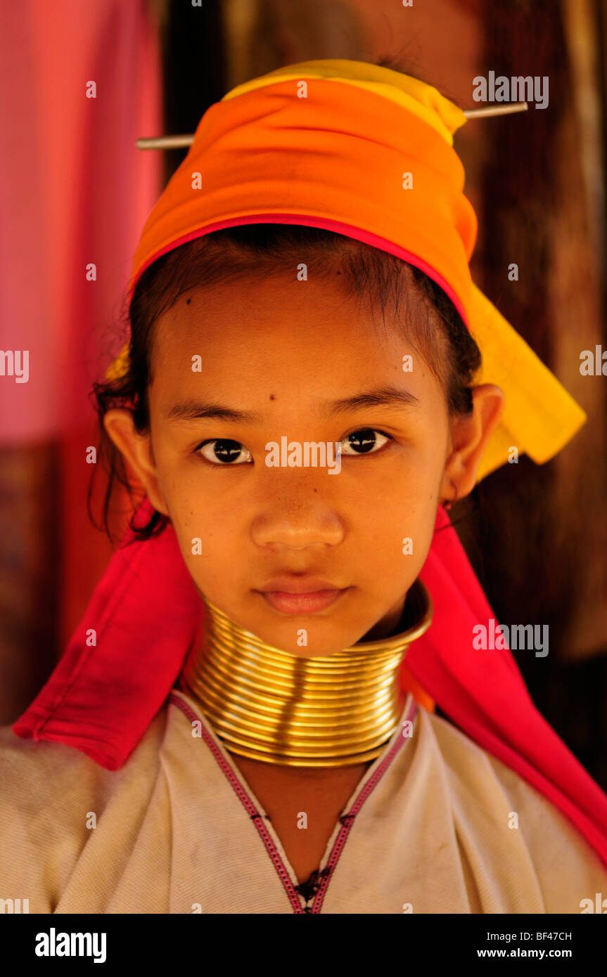 Thailand; Mae Hong Son Province; Nai Soi; Portrait of a Girl of the Karen Tribe Stock Photo