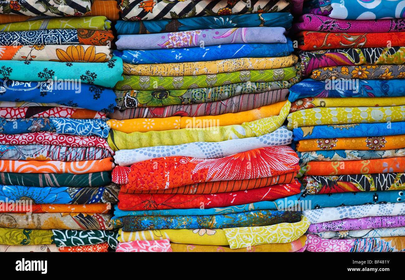 Piles of colourful Indian sari's. India Stock Photo