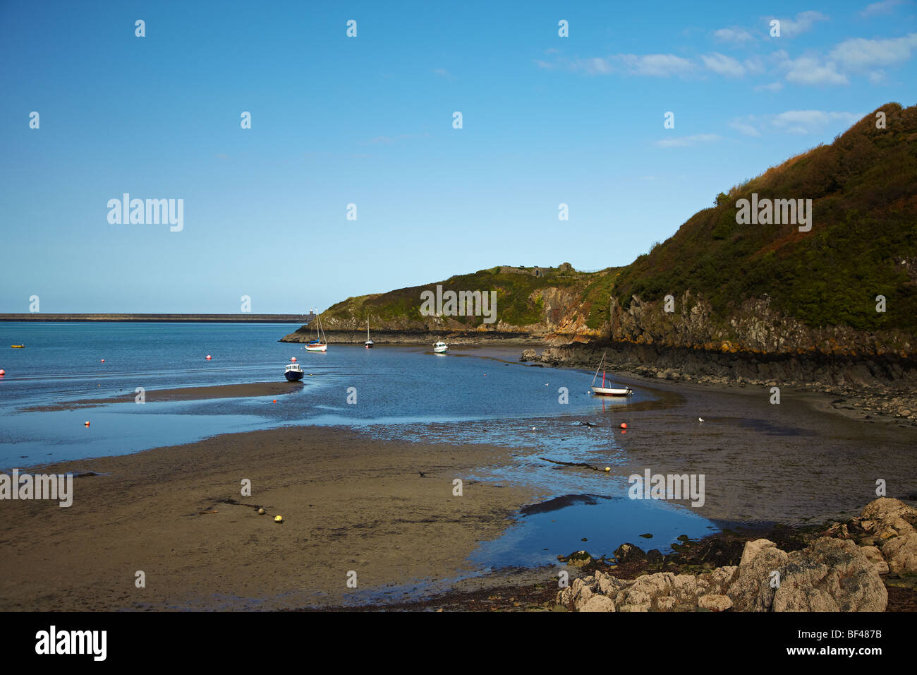 View of the Coast from Lower Town Harbour, Fishguard, Pembrokeshire, Wales, UK Stock Photo