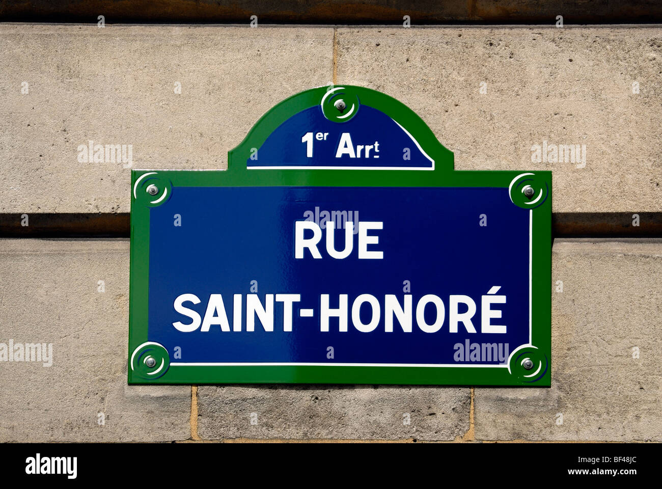 Rue Saint-Honore, Paris France, street sign Stock Photo