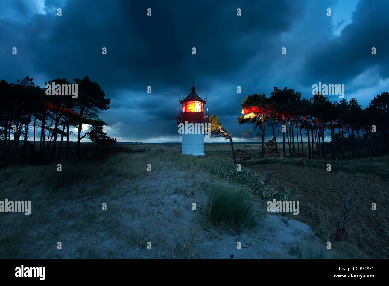 Gellen beacon on Hiddensee island at night, Mecklenburg-Western Pomerania, Germany, Europe Stock Photo