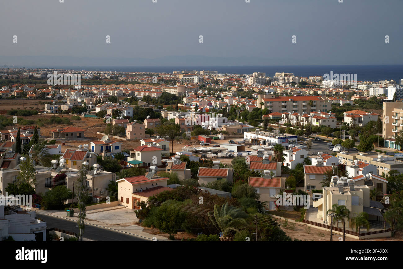 aerial view over houses and apartments in fig tree bay protaras looking