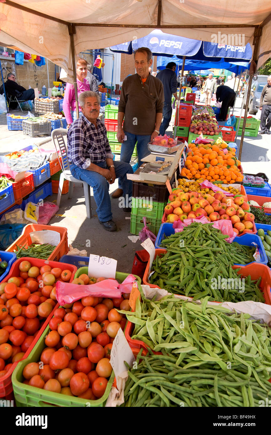 Market, vegetable stand, vendor, Nicosia, Cyprus, Greece, Europe Stock Photo