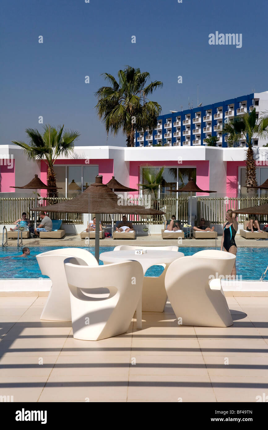 Napa Mermaid Hotel, modern designer hotel, pool, Agia Napa, Cyprus, Greece, Europe Stock Photo