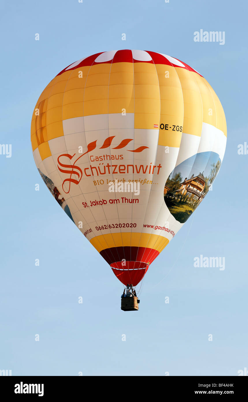 Hot air balloon with advertising for a restaurant with organic cooking,  Flachgau, Salzburger Land region, Salzburg, Austria, Eu Stock Photo - Alamy