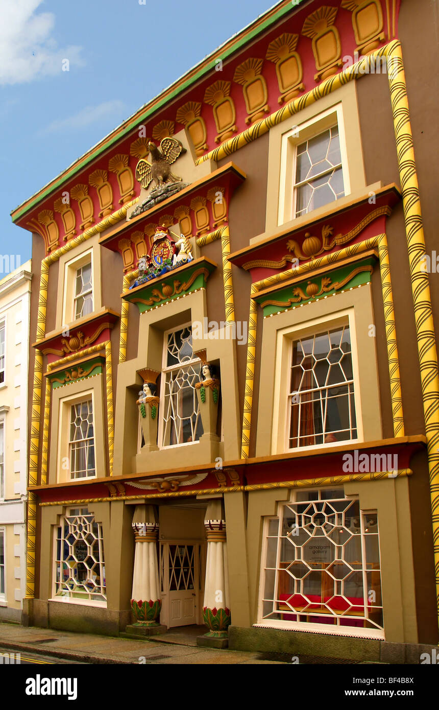 The Egyptian House in Chapel Street, Penzance, Cornwall. Built around 1835 by John Lavin to house his geological museum. Stock Photo