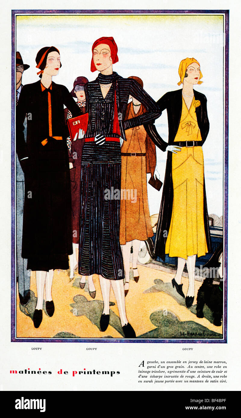 Matinees De Printemp, 1930s French fashion magazine illustration of the  Spring collection from Goupy Stock Photo - Alamy