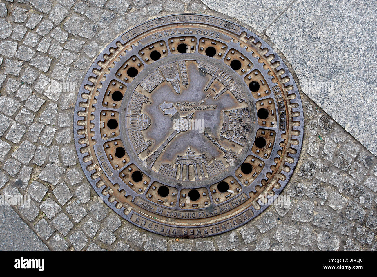 Manhole cover of the Berlin Water Works, Berlin, Germany, Europe Stock Photo