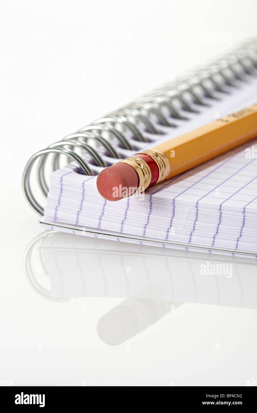 Pencil on spiral notebook Stock Photo