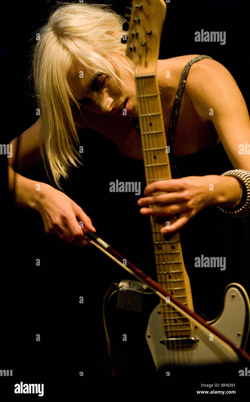 Elin Lindfors, singer and front woman of the Swedish band, The Deer Tracks, performing live in the Schueuer, Lucerne, Switzerla Stock Photo