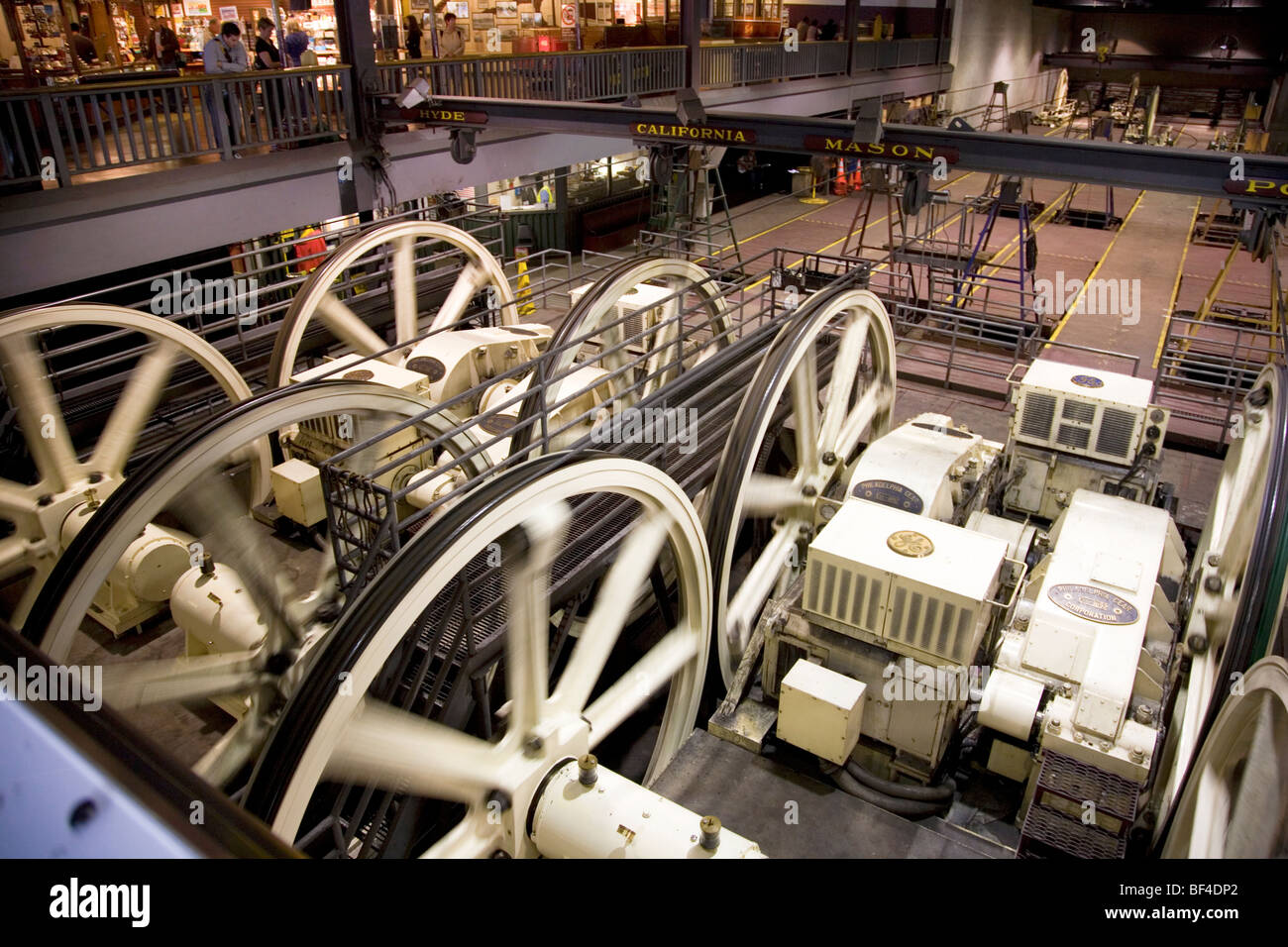 Cable Car Museum with PowerHouse showing cable drives for different routes, Washington and Mason Streets, San Francisco Stock Photo
