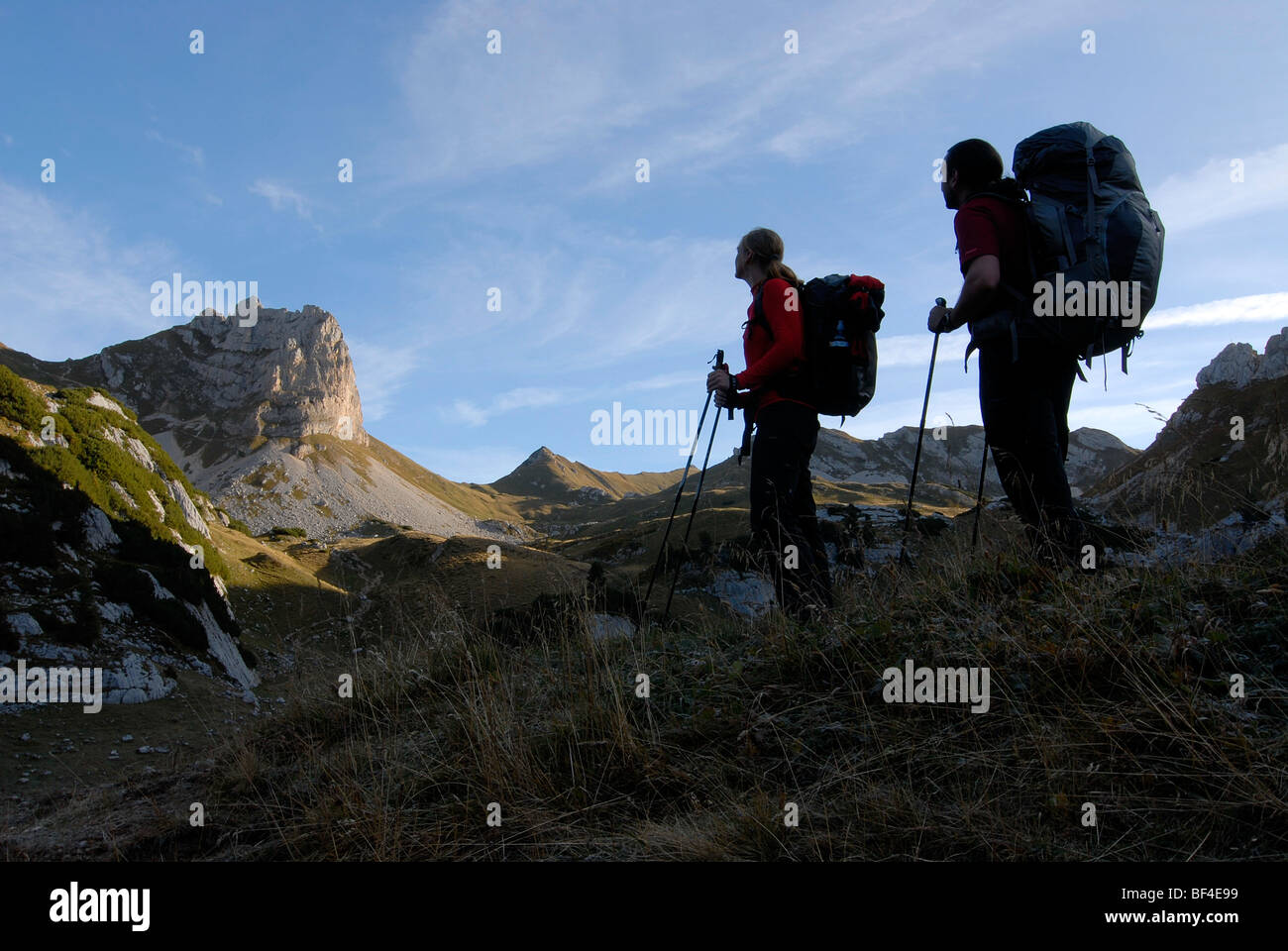Two young hikers walking poles hi-res stock photography and images - Alamy