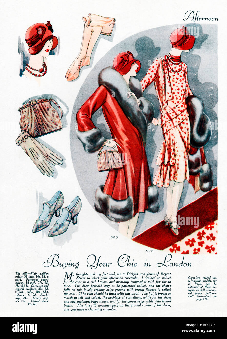Afternoon Accessories, 1926 English fashion, Buying your Chic in London with a trip to Dickins and Jones of Regent Street Stock Photo