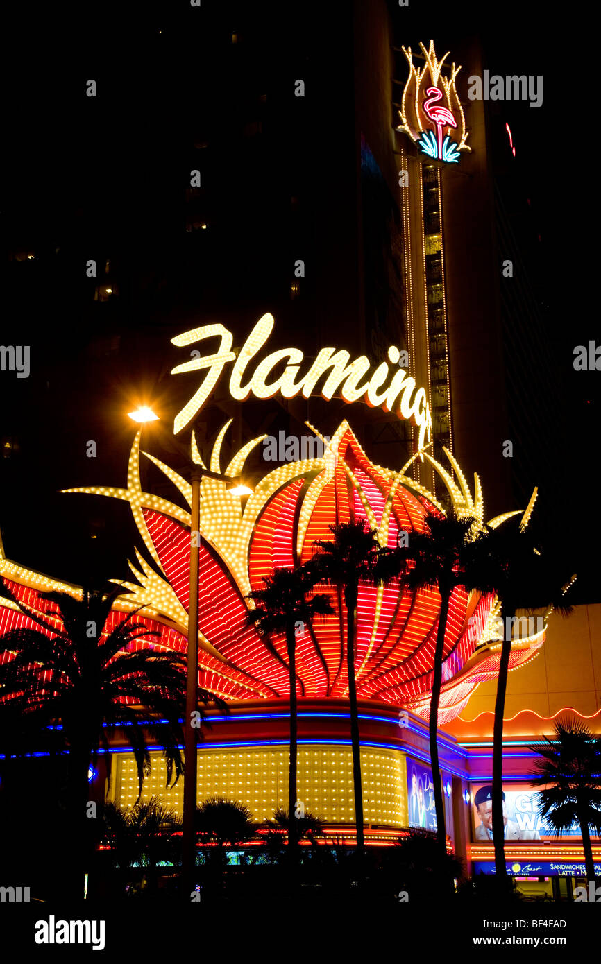 Flamingo Hotel at night, Las Vegas Stock Photo