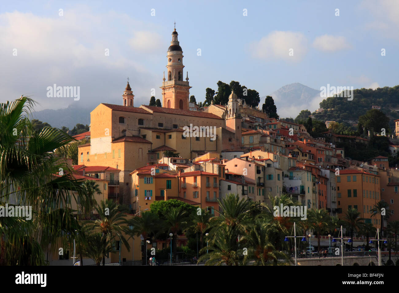 Old town of Menton with the St. Michel church, Cote d'Azur, Region Provence Alpes Cote d'Azur, Alpes Maritimes, France, Europe Stock Photo