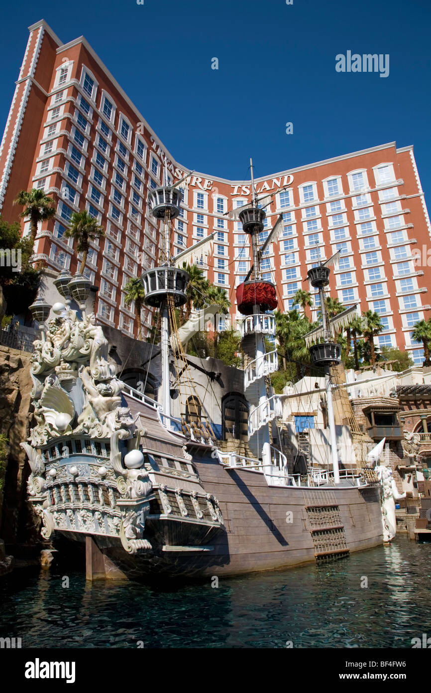 Treasure Island (TI) Pirate Ship and Hotel, Las Vegas Stock Photo
