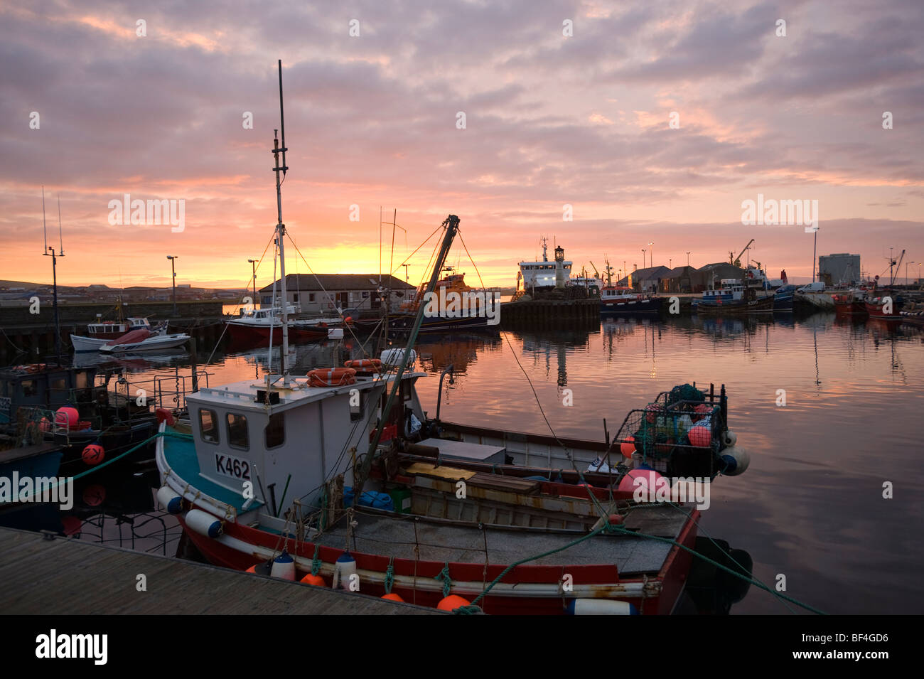 Fishing boats in the harbor, Kirkwall, Orkney Islands, Scotland, United Kingdom, Europe Stock Photo