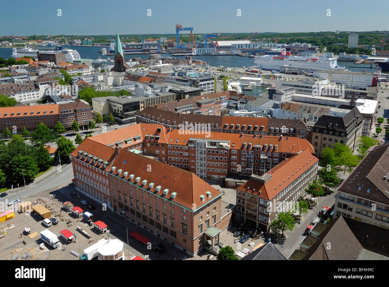 View over the city of Kiel towards the inner fjord with a cruise ship and a Stena Line ferry, Schleswig-Holstein, Germany, Euro Stock Photo
