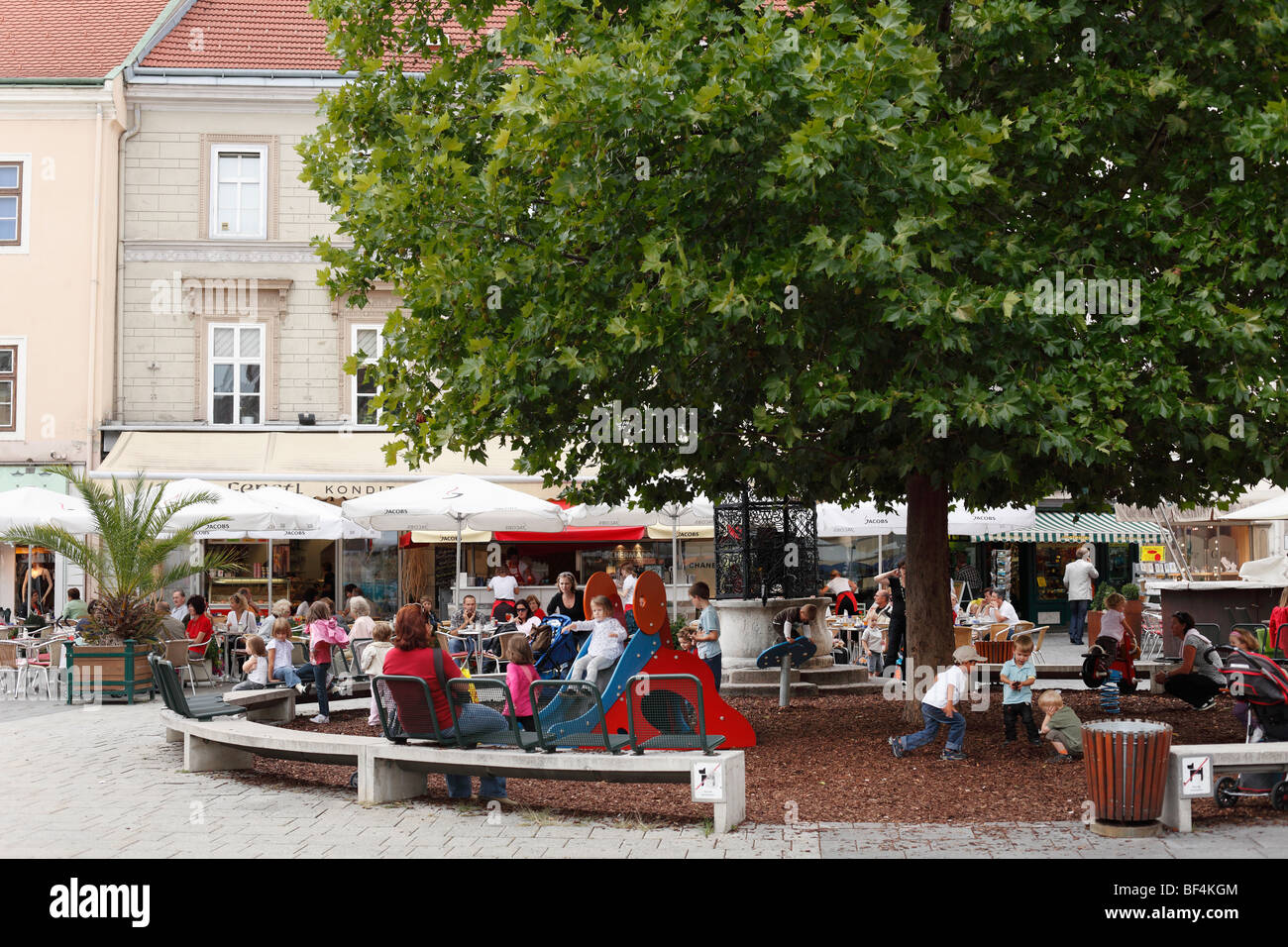 Child's playgroung in the main square, Wiener Neustadt, Lower Austria, Austria, Europe Stock Photo