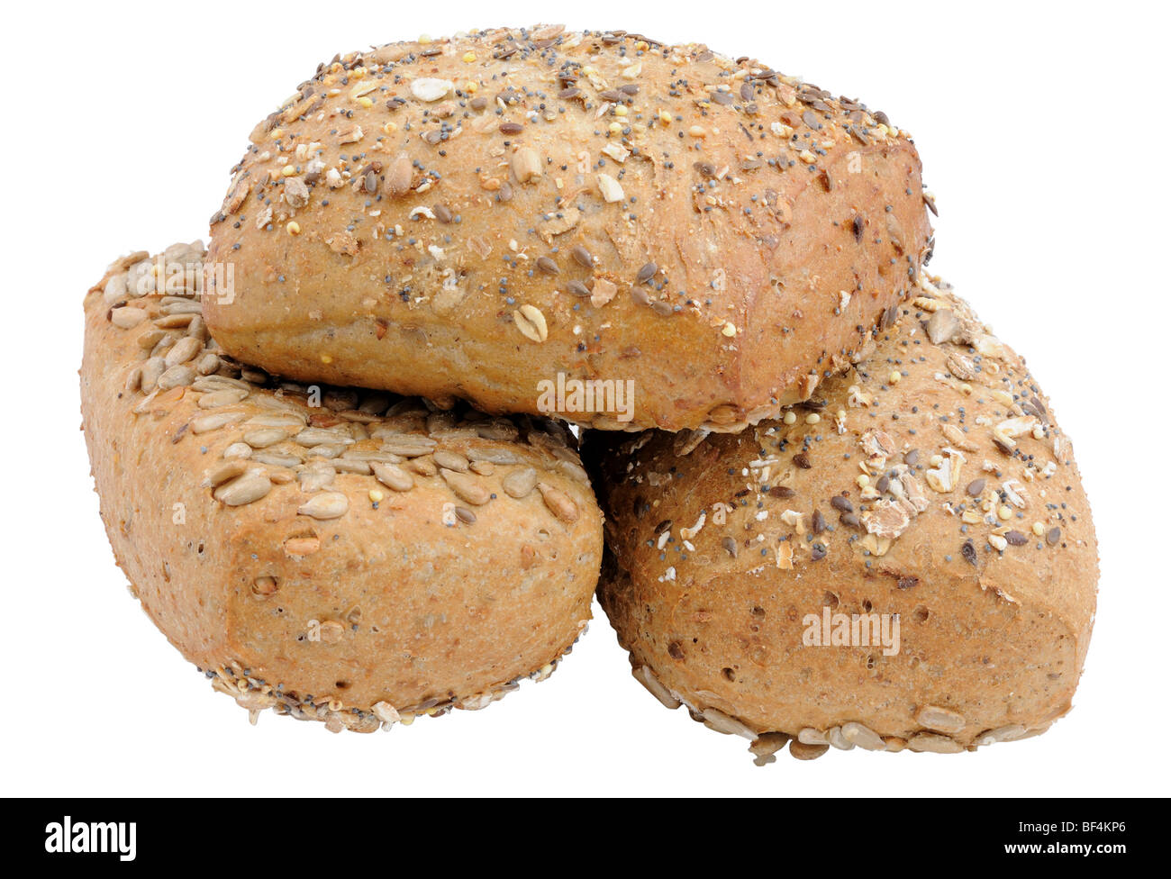 Fresh wholegrain bread rolls isolated over white Stock Photo