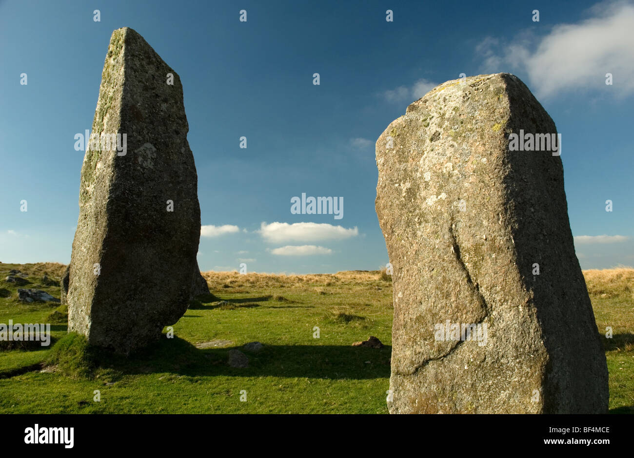 Standing stones on Dartmoor, Devon UK Stock Photo - Alamy