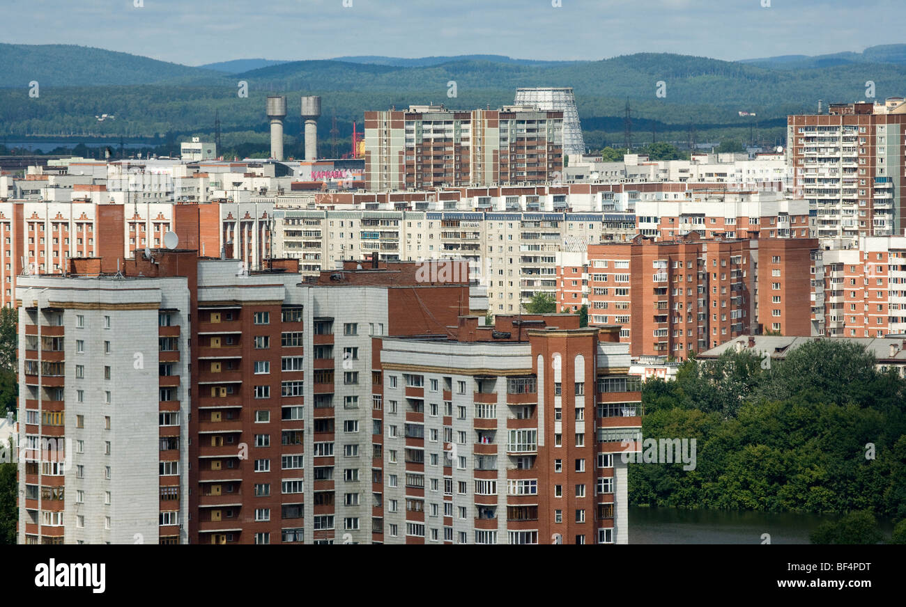Cityscape with apartment block skyline, Ekaterinburg, Urals, Russia Stock Photo