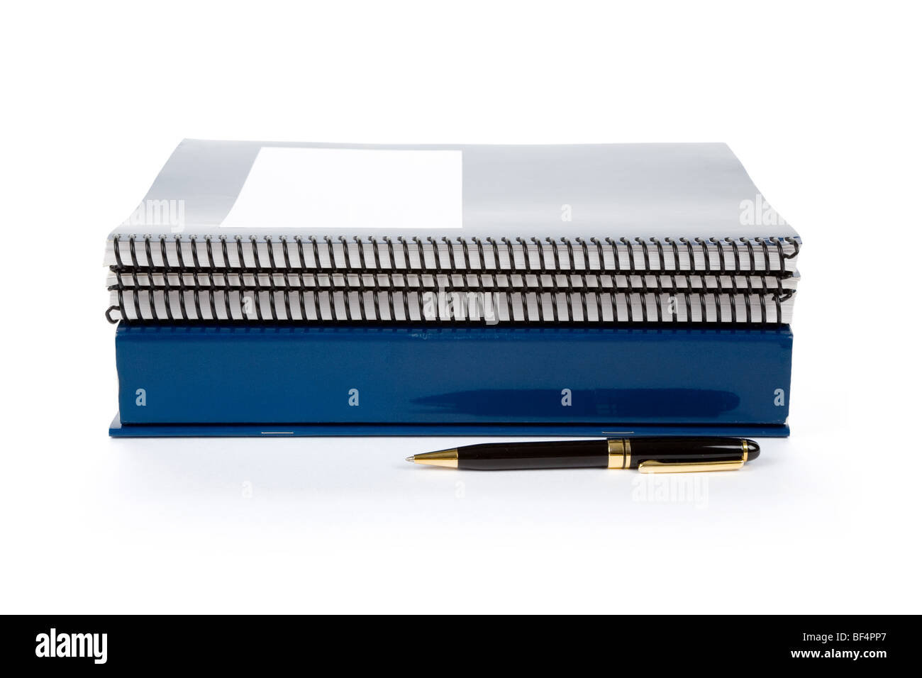 Blue school textbook, notebook or manual with white background Stock ...