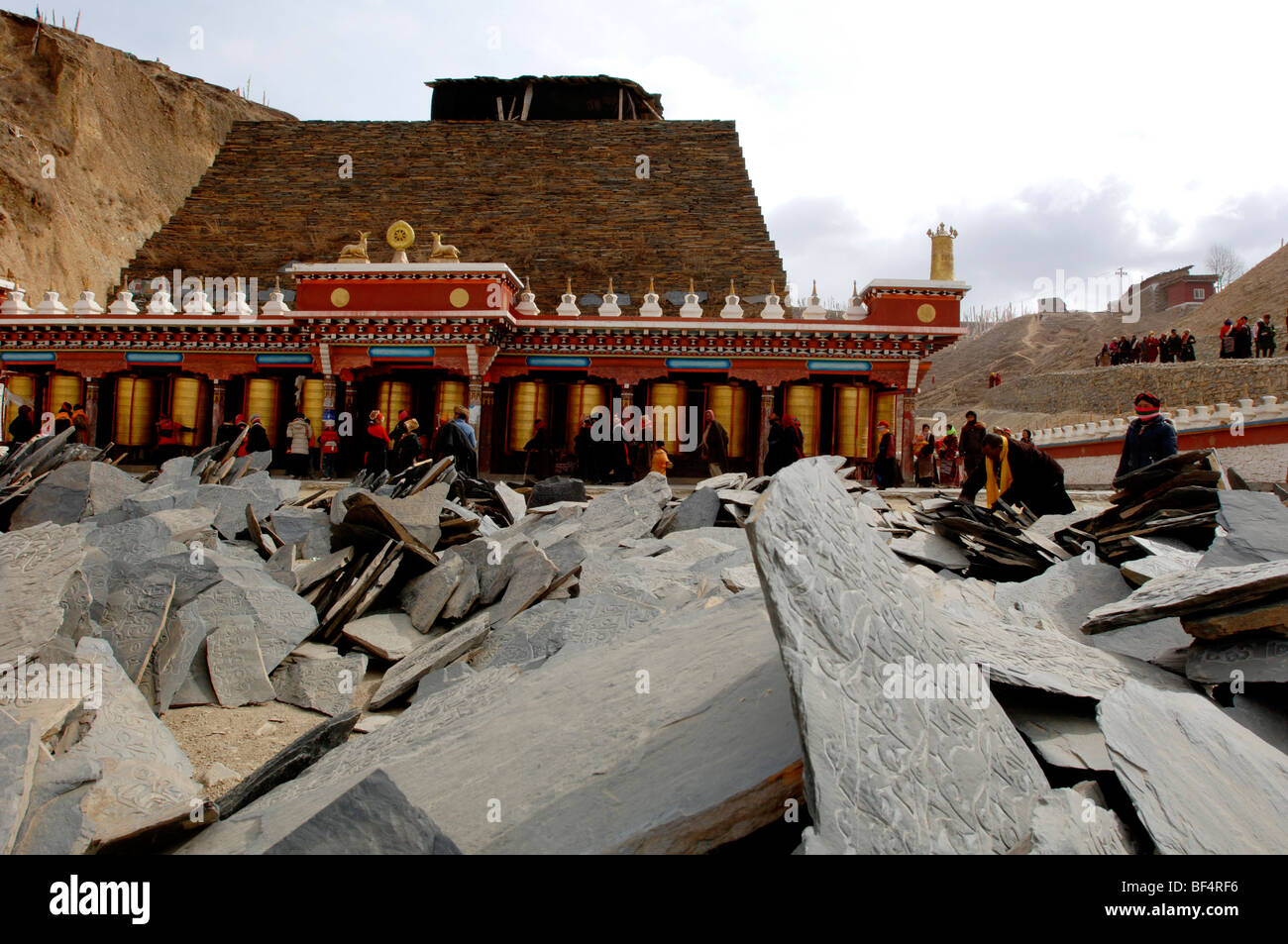 Piles of stone tablets to be made into Mani stone, Garzê Tibetan Autonomous Prefecture, Szechwan Province, China Stock Photo