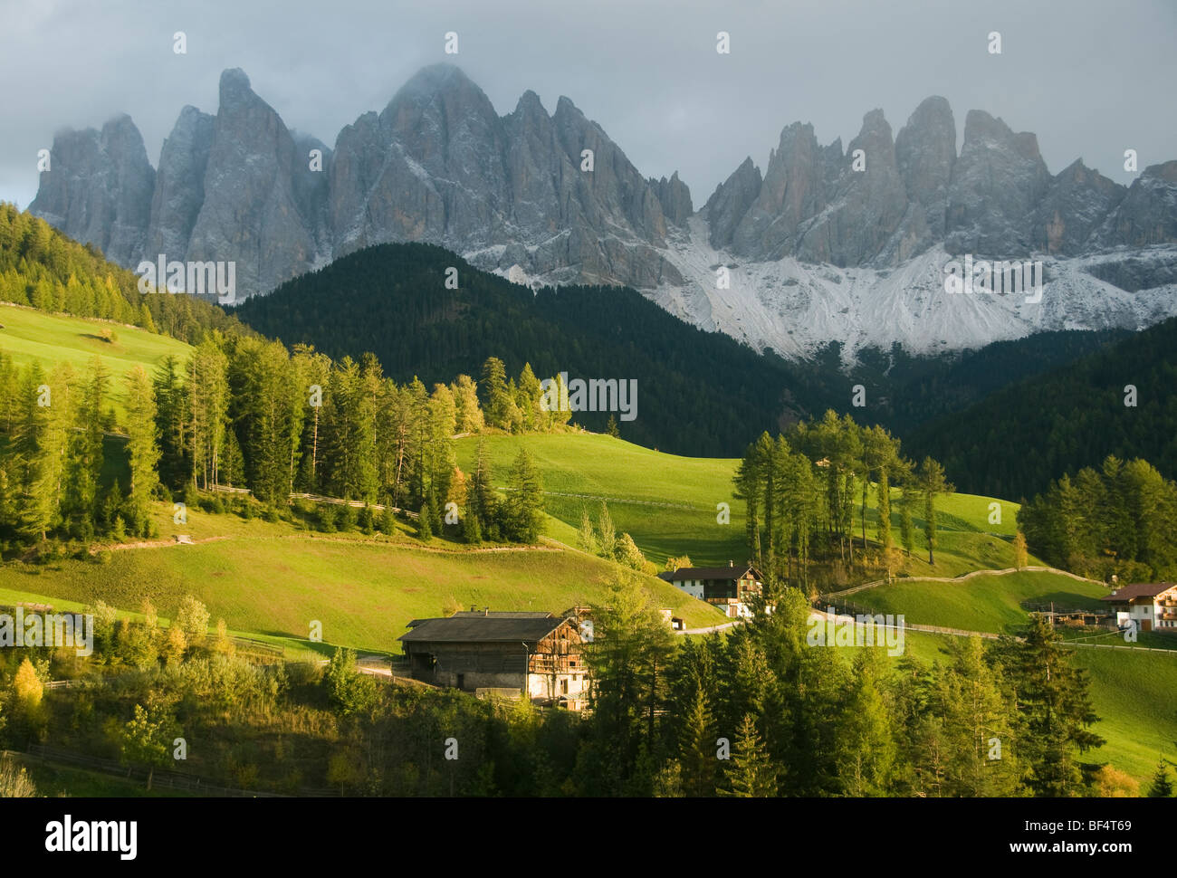 Odle Mountains above Val di Funes, Dolomites, Italy Stock Photo