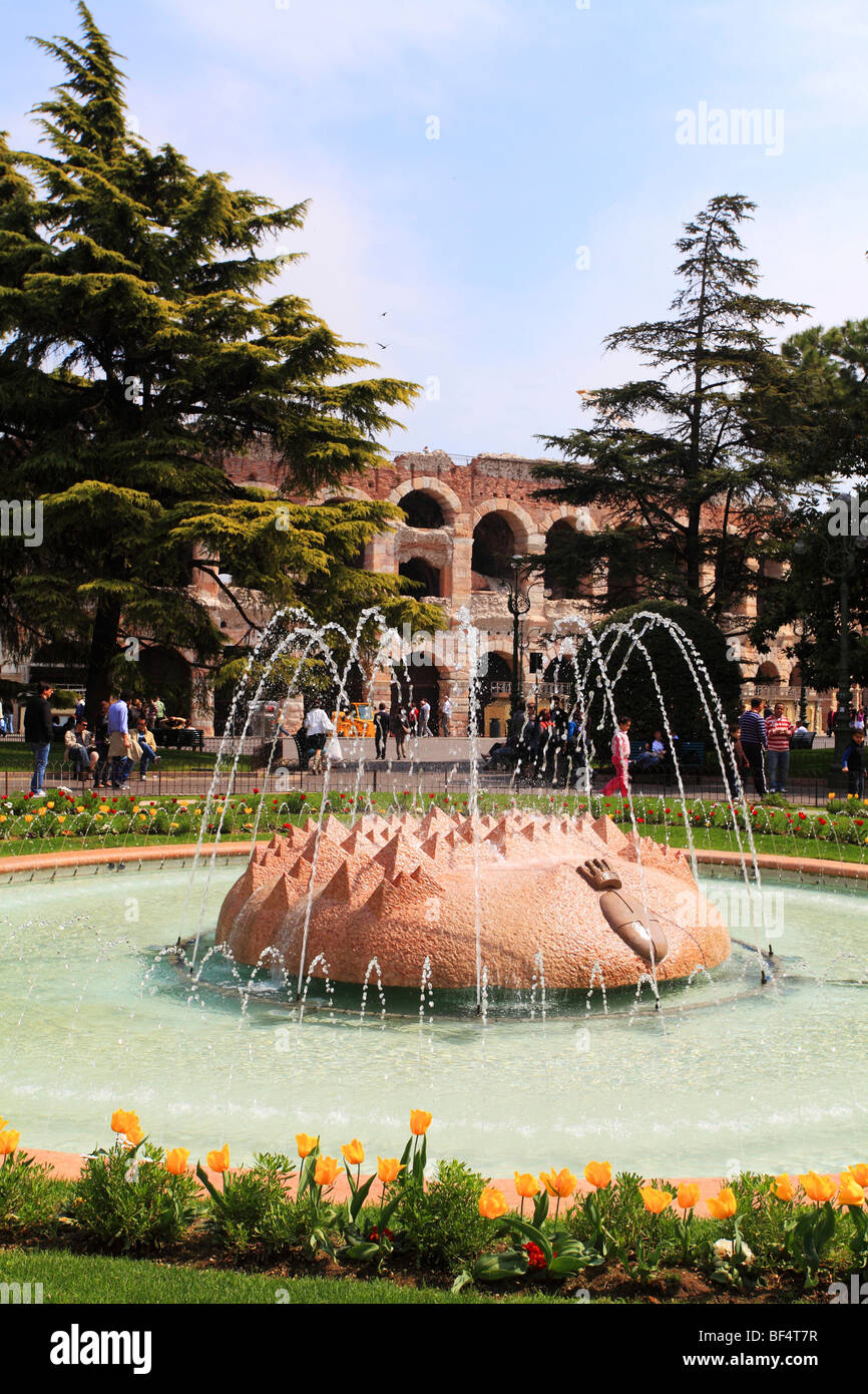 Fountain, donated by the Stadtsparkasse Munich, Verona, Italy, Europe Stock Photo