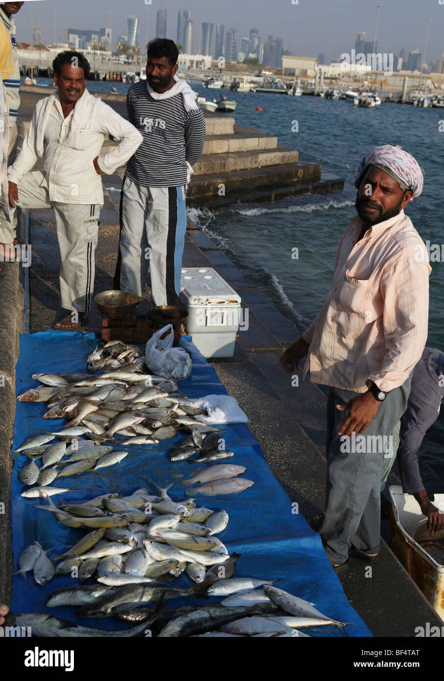 A view of the informal fish market on the Corniche in the centre of