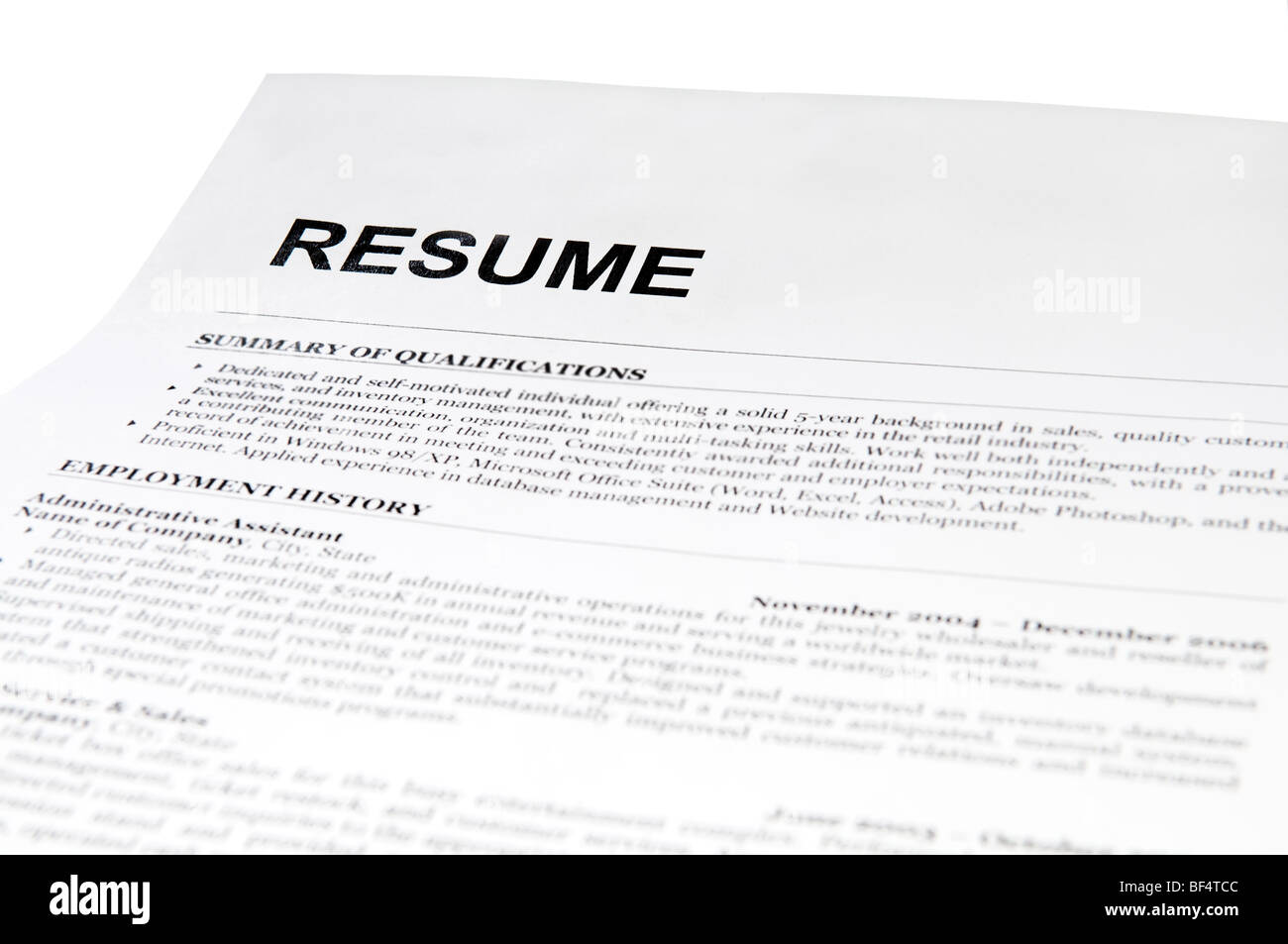 resume form on white. isolated Stock Photo