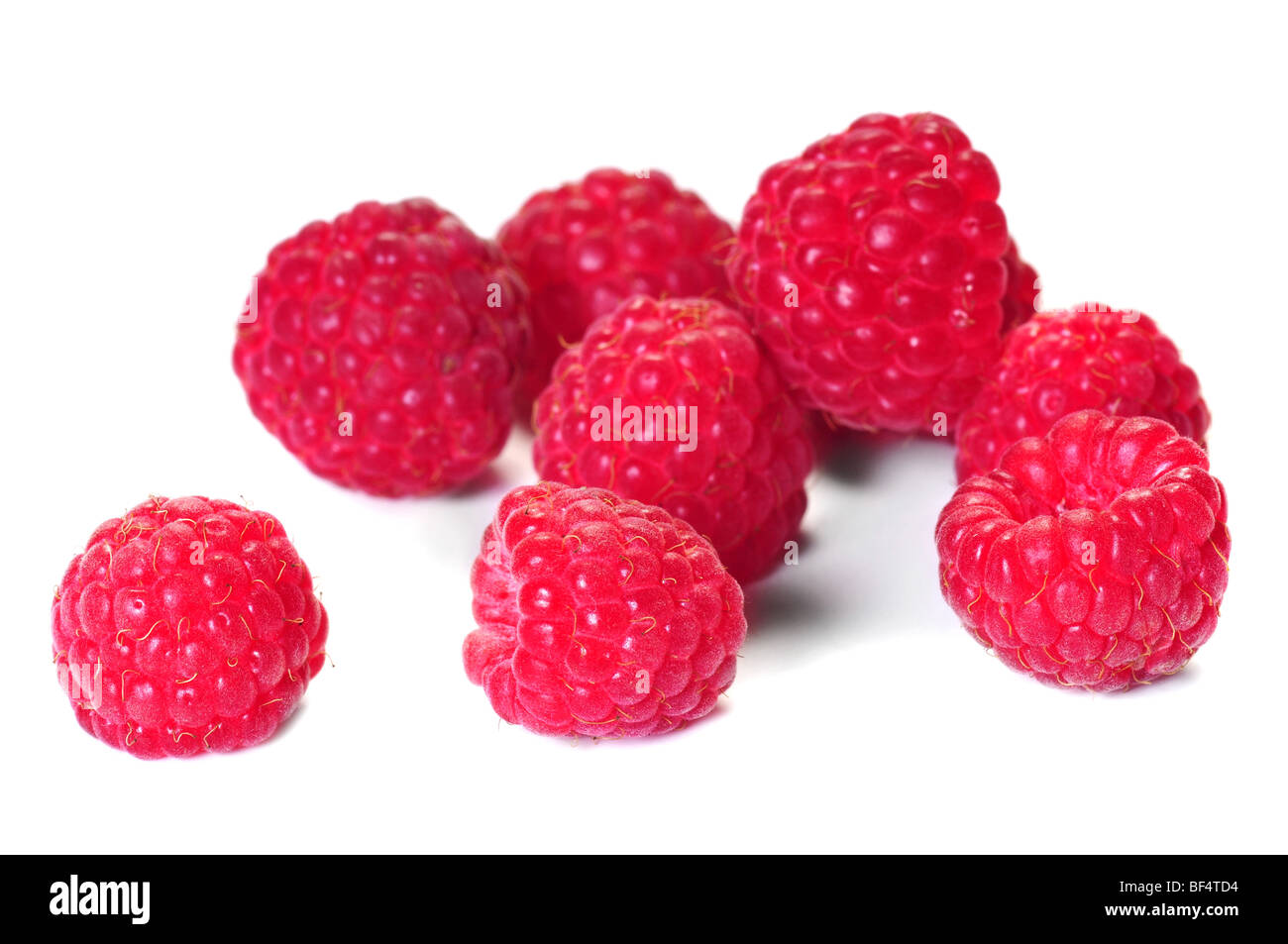 Group of raspberry over white background Stock Photo