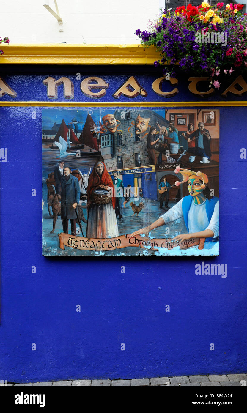 frontal front street frontage view neachtains bar pub licensed premises galway ireland blue closed shut not open Stock Photo