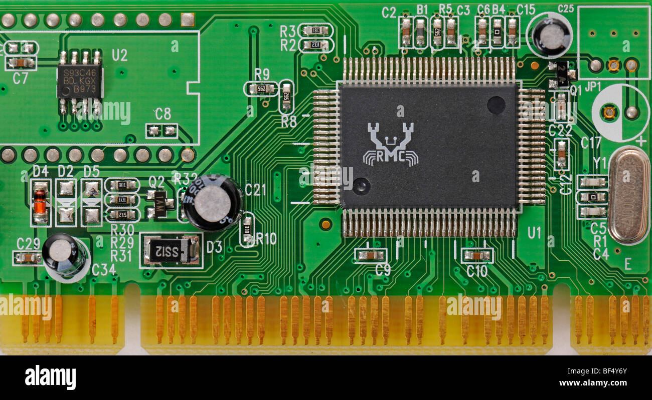 Detail, circuitry of an expansion card, PC, network card, PCI card Stock Photo