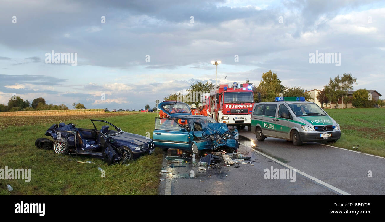Fatal traffic accident on the B295 road between Leonberg and Ditzingen, Baden-Wuerttemberg, Germany, Europe Stock Photo
