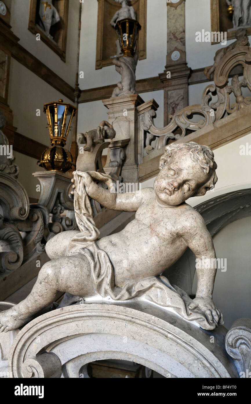 Grand staircase by Georg Raphael Donner with putti, Schloss Mirabell Palace, Salzburg, Austria, Europe Stock Photo