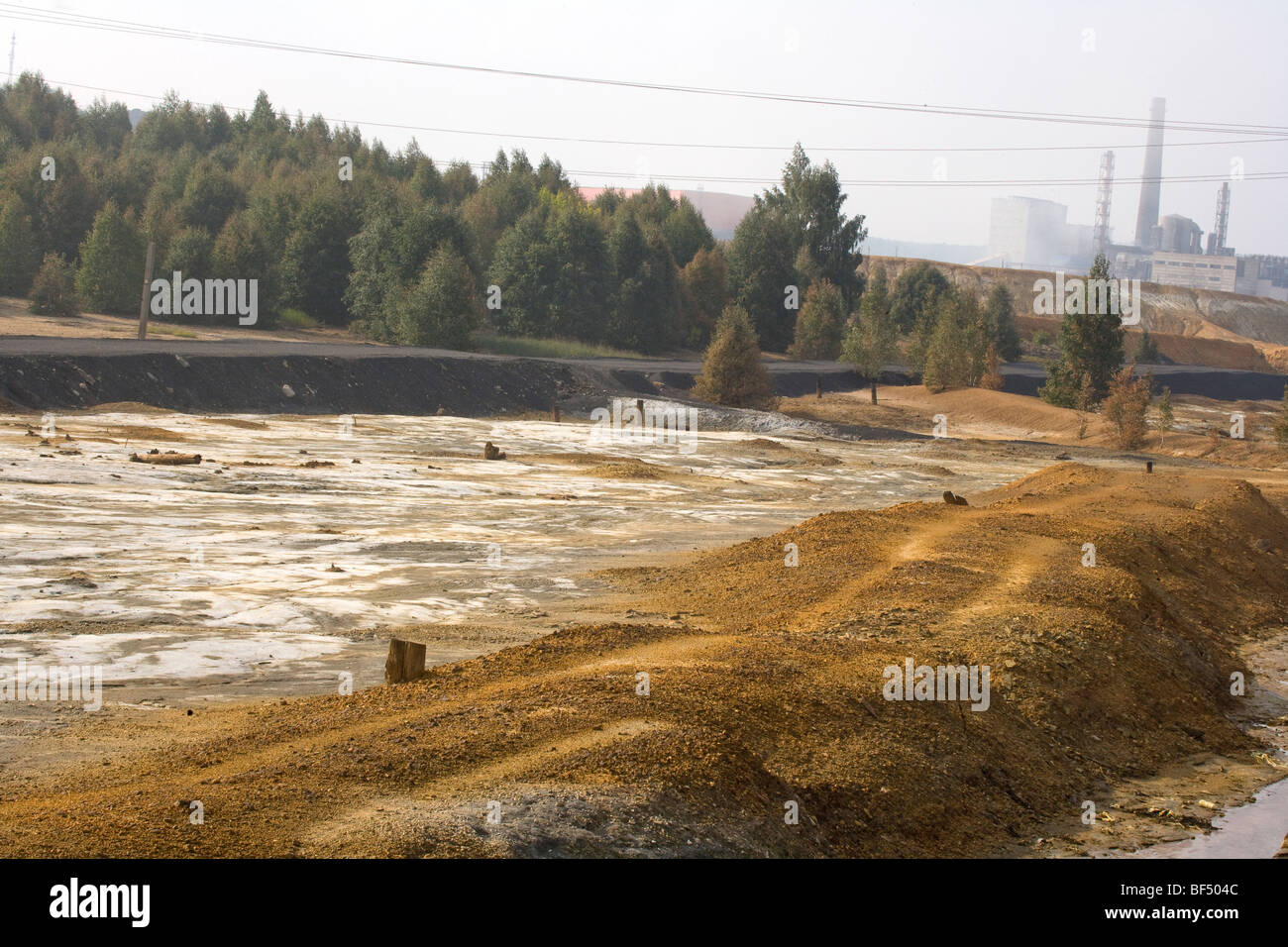 River polluted by toxic chemical waste discharged from nearby factories, Karabash, Ural, Russia Stock Photo