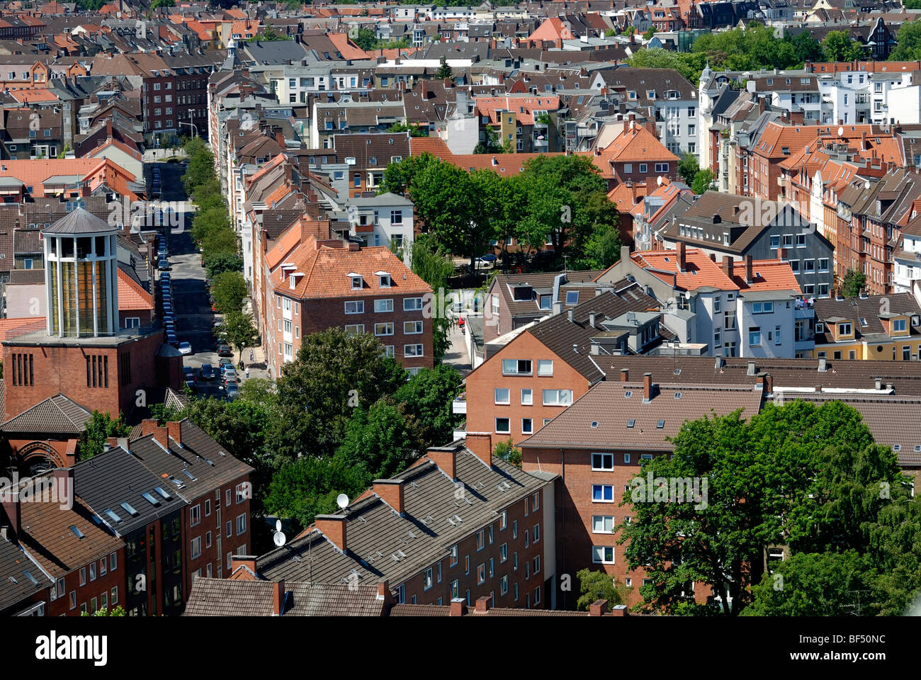 View over the rooftops of Kiel, apartment block building in the Damperhof district, Schleswig-Holstein, Germany, Europe Stock Photo