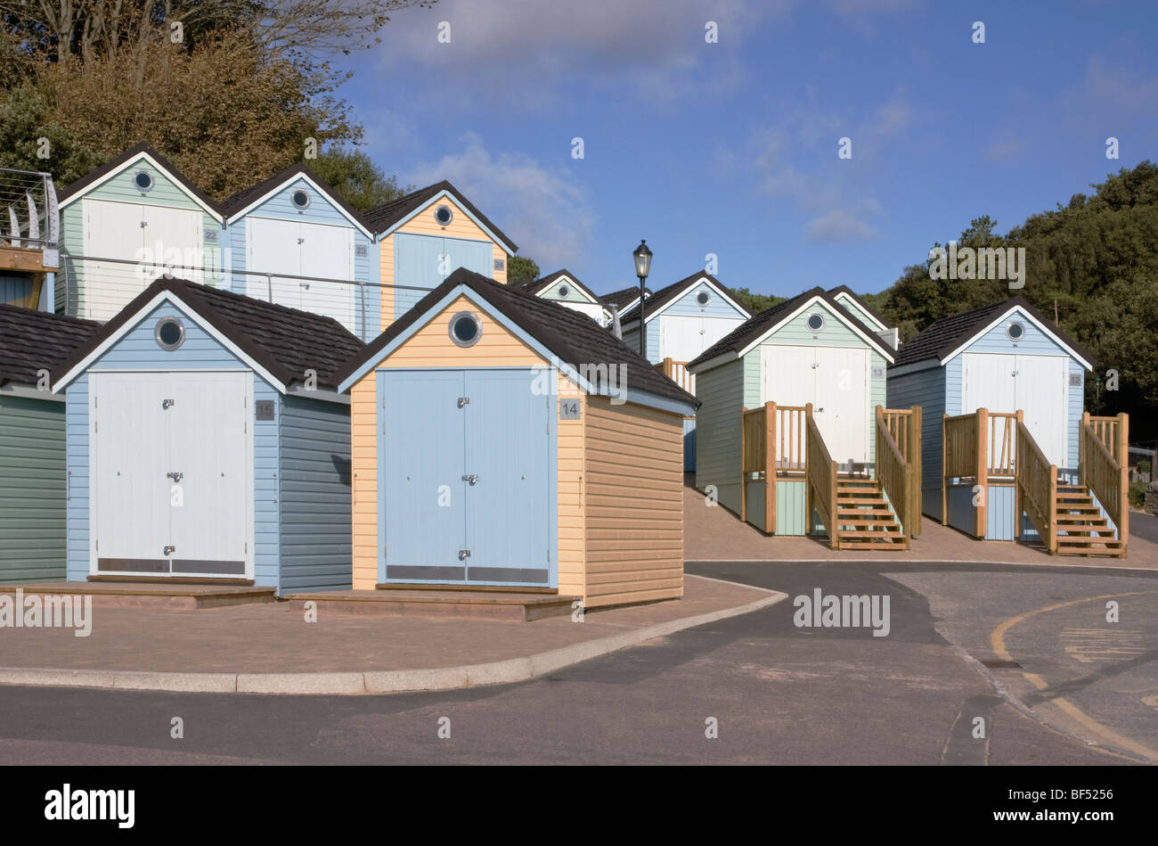 Beach Huts at Alum Chine, Bournemouth, UK Stock Photo