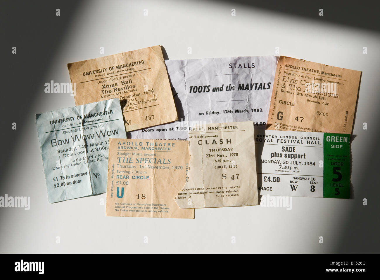 A selection of new wave concert tickets from various years stock photo