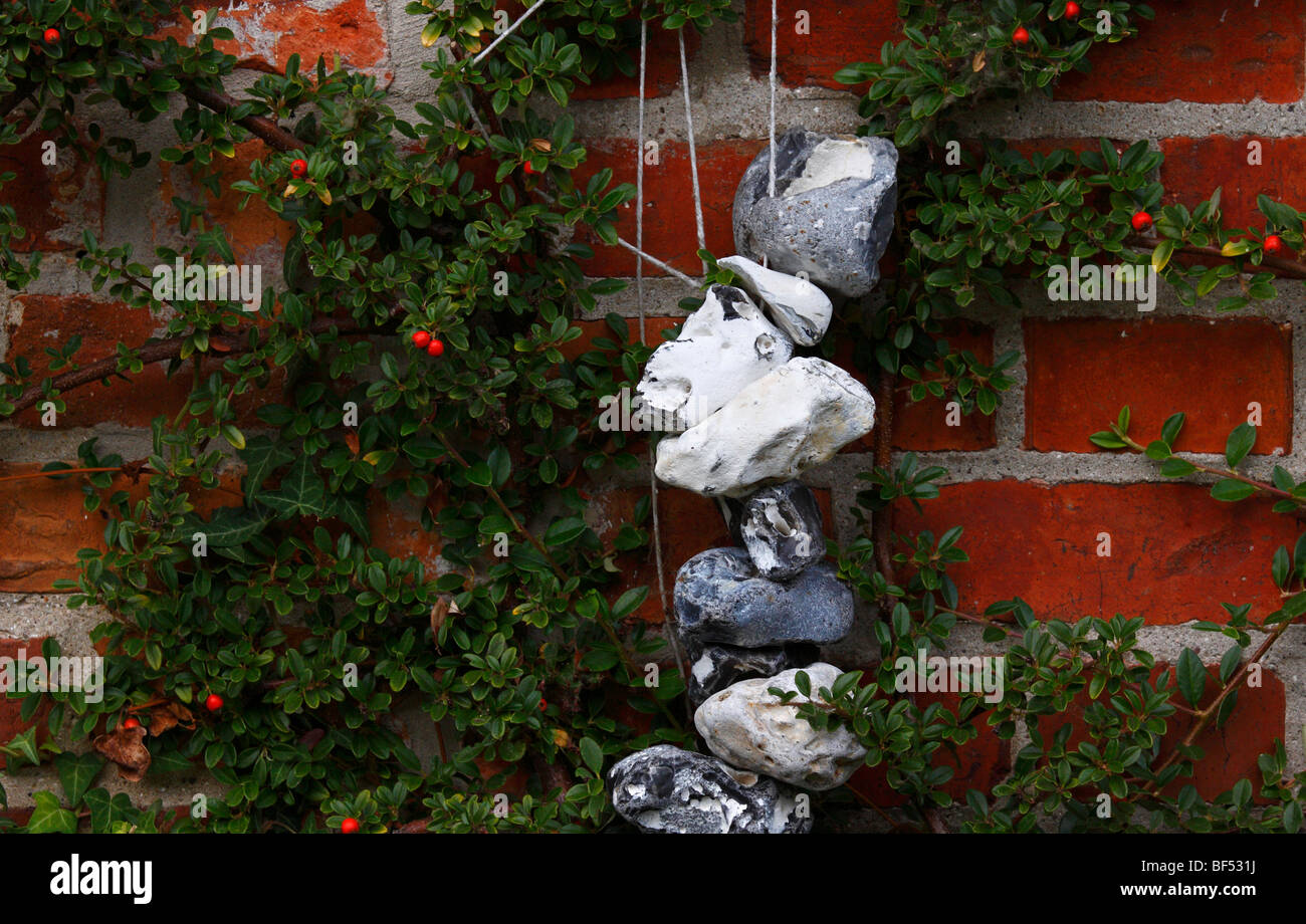 Adder stone at the wall of a house and sea-buckthorn Stock Photo