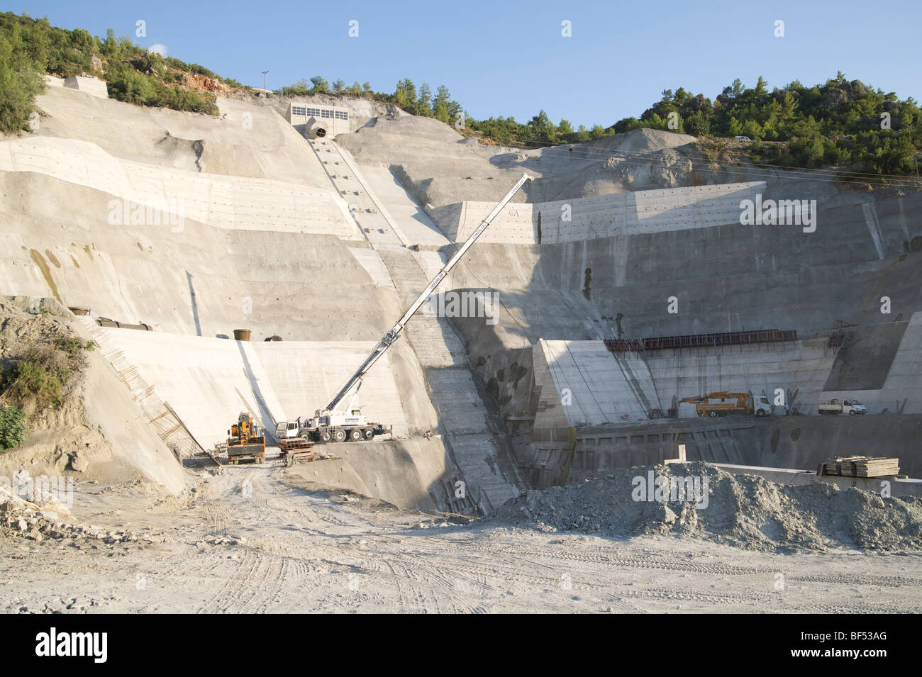 Construction of a dam, Dim River, Taurus Mountains, Turkey Stock Photo