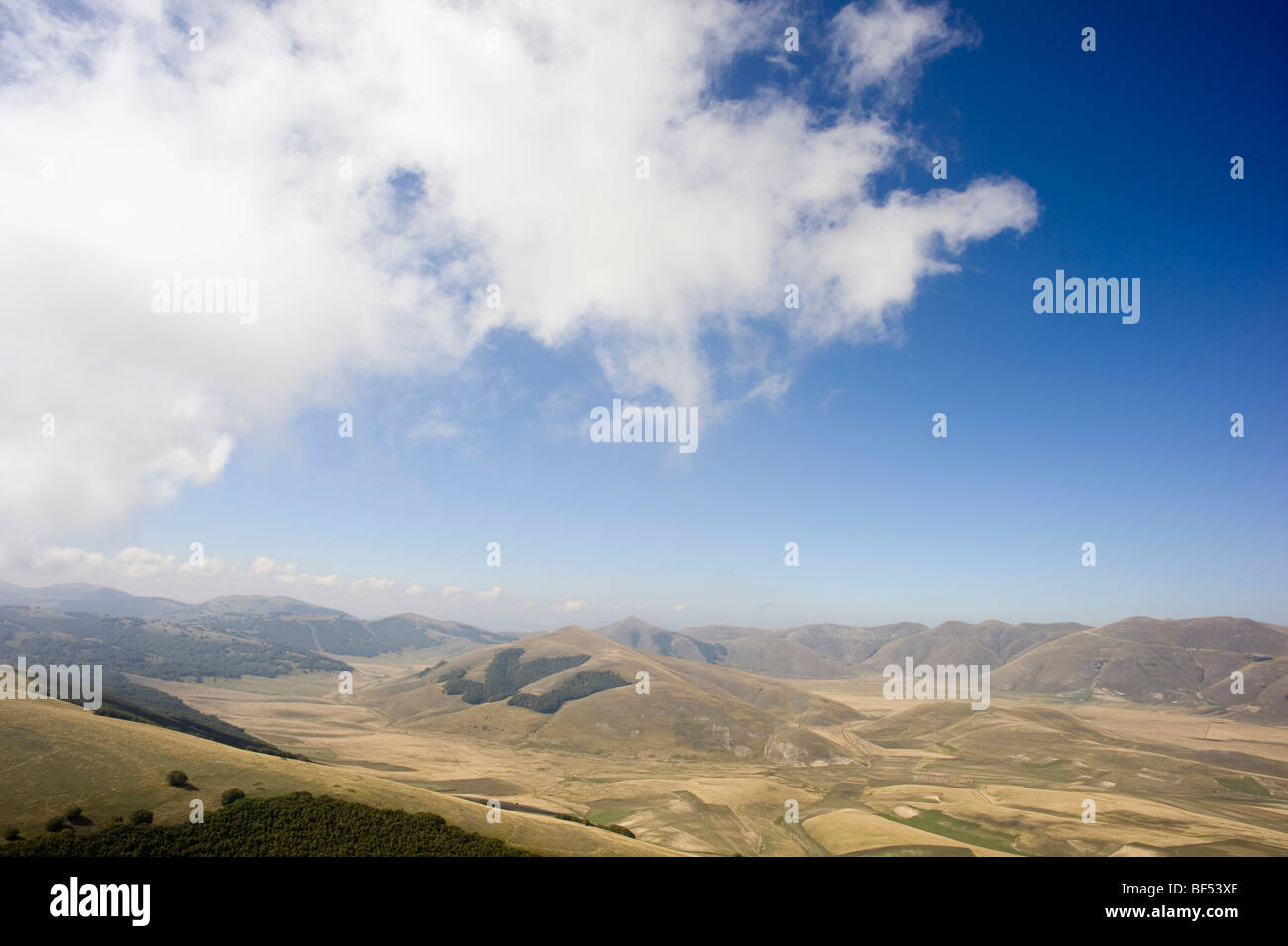 High above Piano Grande plateau, Monte Sibillini, Apennines, Le Marche, Italy, Europe Stock Photo