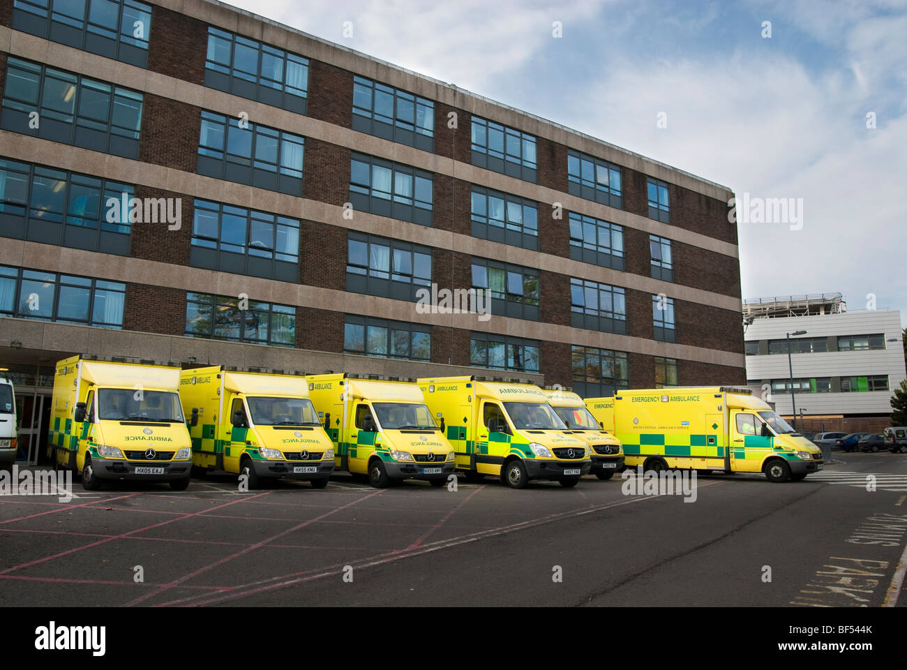 Accident and emergency entrance of Queen Alexander Hospital with multiple ambulances waiting Stock Photo