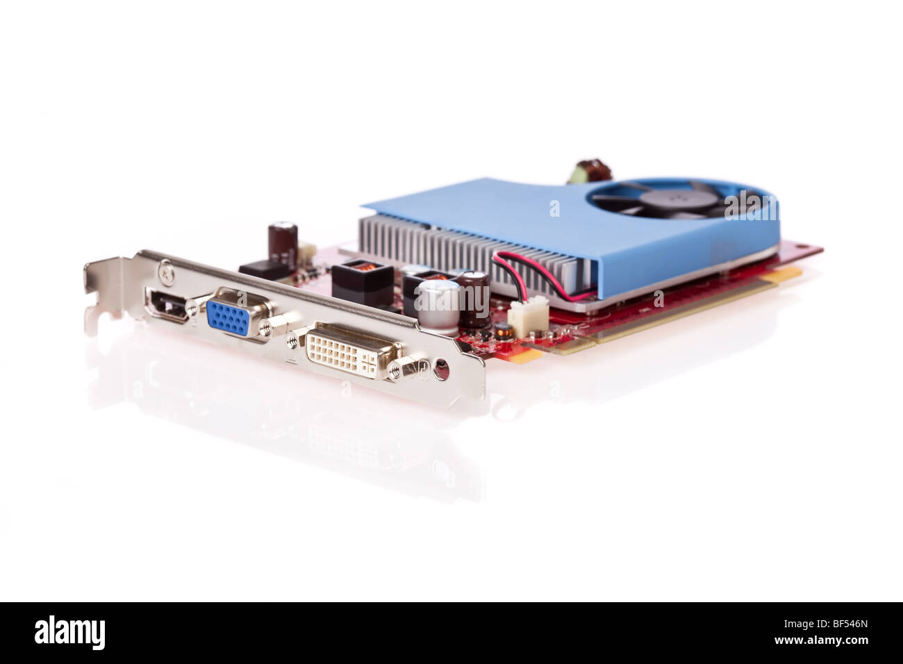 PCI express video card with HDMI, VGA and DVI connectors isolated on a white background Stock Photo