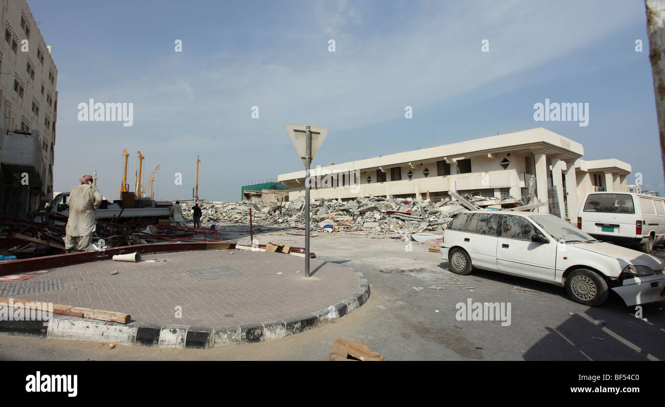 Demolition underway in the heart of the old shopping area of Doha, which is being prepared for a major redevelopment. Stock Photo
