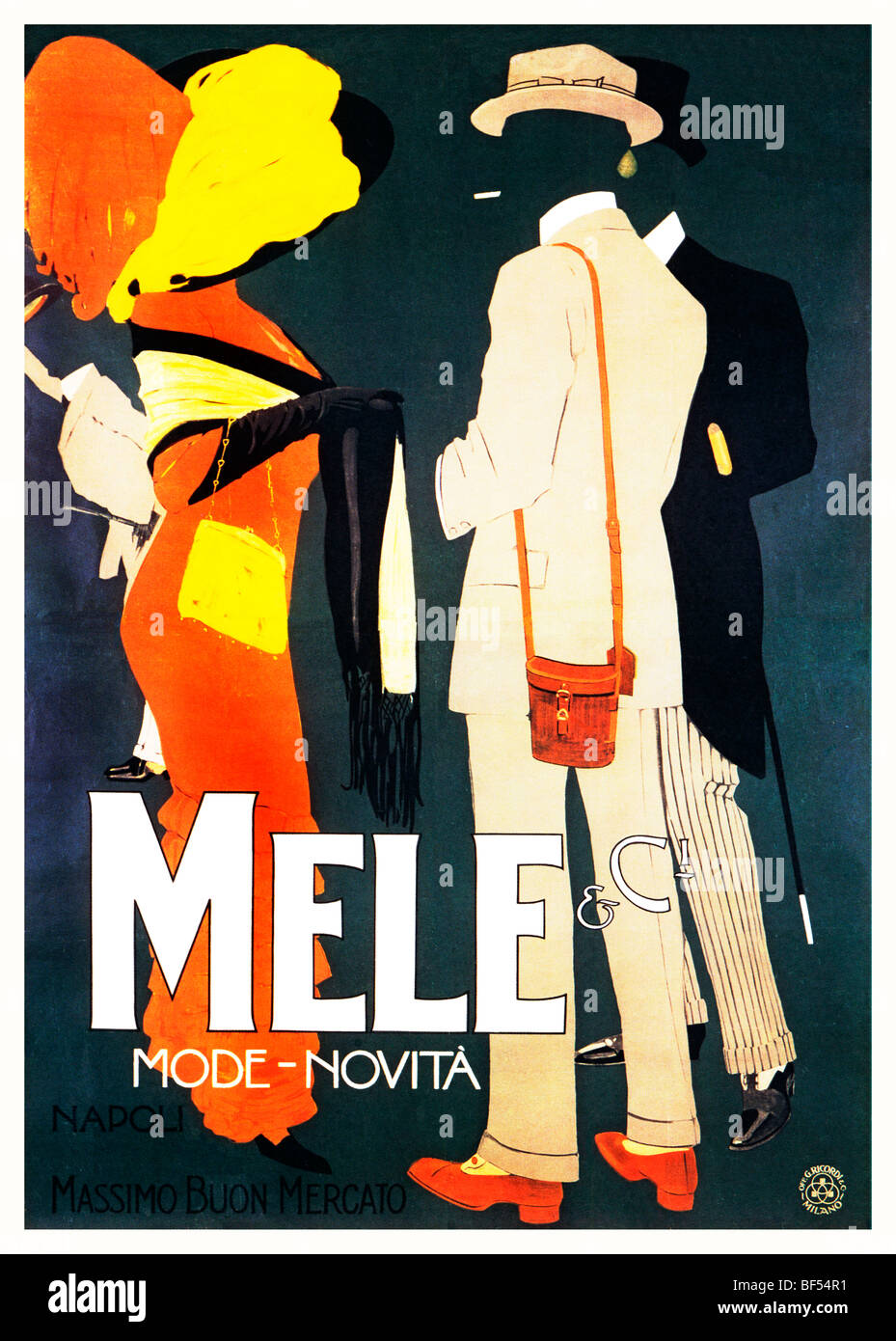 Mele, Mode Novita, superb 1913 Italian Art Nouveau poster by Dudovitch for the Italian Fashion House in Naples Stock Photo