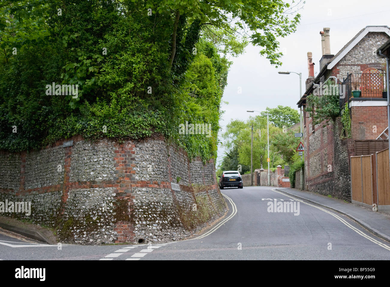 Flint wall on a street in Winchester Stock Photo