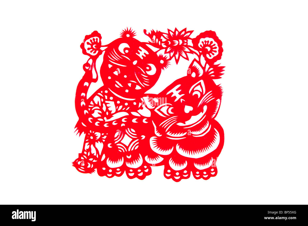 Paper Cutting piece with Chinese horoscope Tiger, Beijing, China Stock Photo